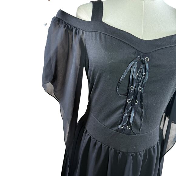 Black Maxi Dress Lace-Up Corset Fairy Grunge Goth Witchy Cottagecore Small - Picture 6 of 11